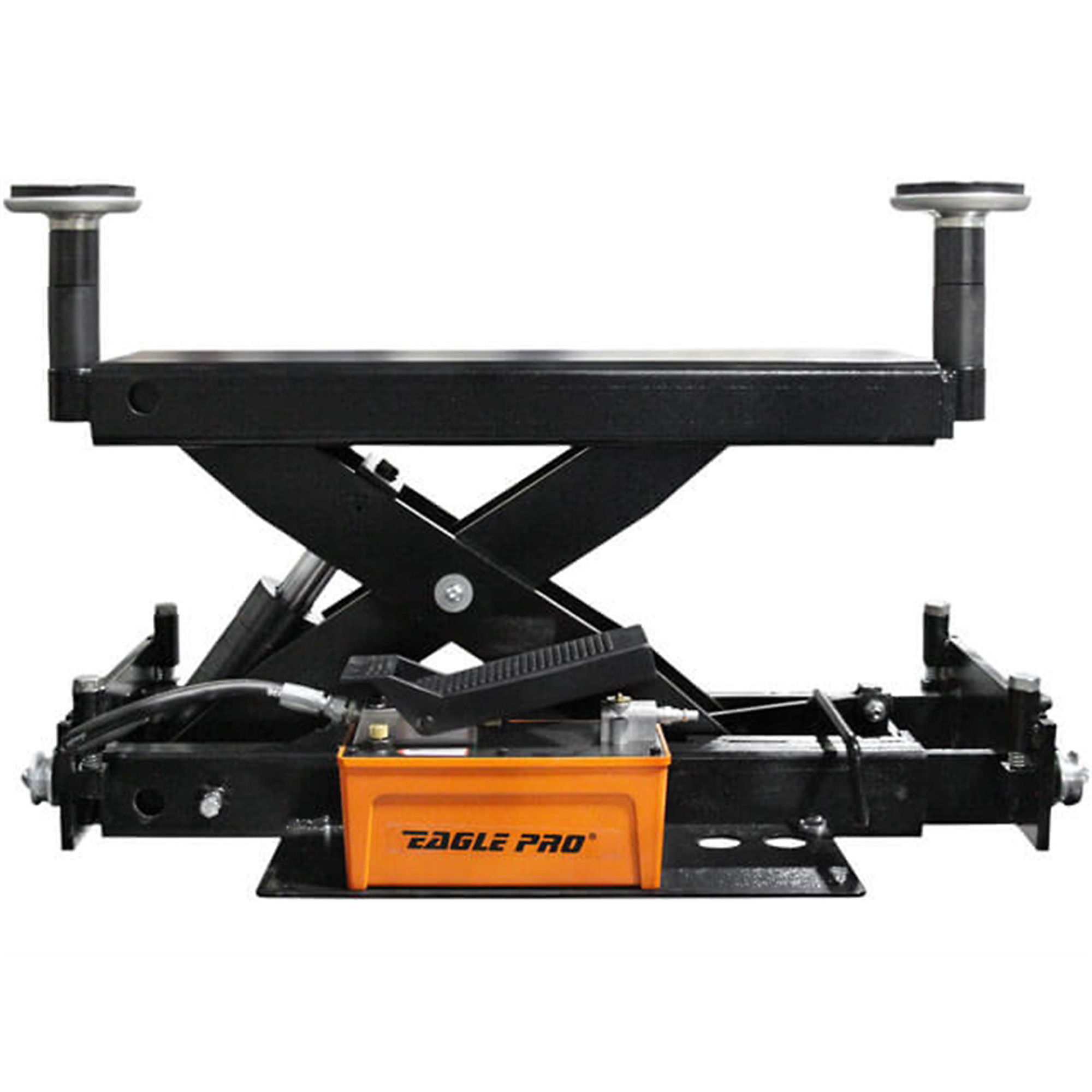 Atlas Automotive Equipment RJ6BK Rolling Bridge Jack, 6,000lb. Capacity, Air Hydraulic Operated, 70-115 PSI, Compact Size, Low Profile, Multiple Safety Lock Positions, Double Screw-Up Adapters, Black